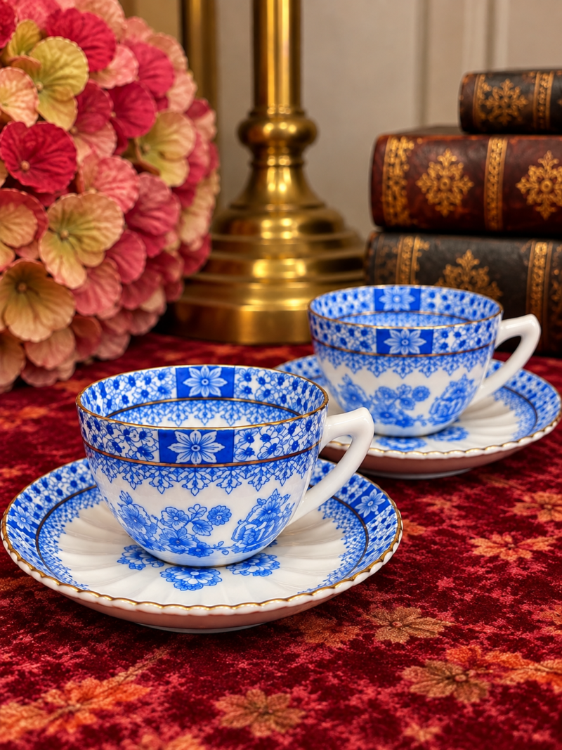 Tuppack Tiefenfurt China Blau – 2 filiżanki mokka ze spodkami